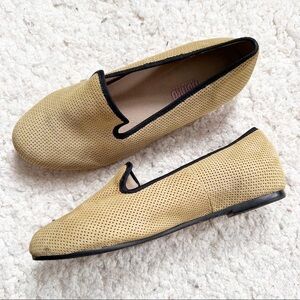 Munro American Walking Wedges Matte Gold Khaki Black Perforated Suede Loafers